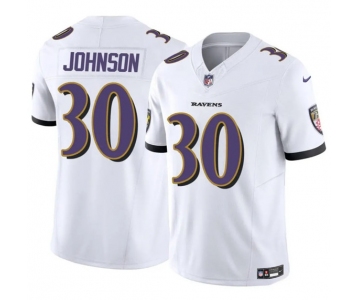 Men's Baltimore Ravens #30 D'Ernest Johnson White 2025 F.U.S.E. Vapor Limited Football Jersey