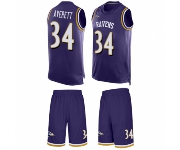 Men's Baltimore Ravens #34 Anthony Averett Limited Purple Tank Top Suit Football Jersey