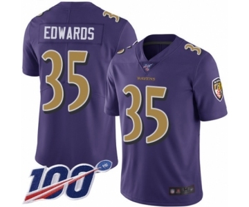 Men's Baltimore Ravens #35 Gus Edwards Limited Purple Rush Vapor Untouchable 100th Season Football Jersey