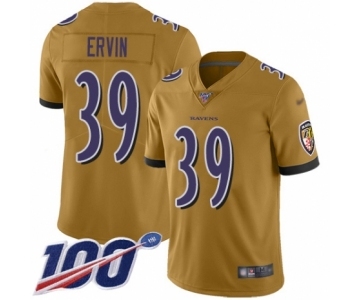 Men's Baltimore Ravens #39 Tyler Ervin Limited Gold Inverted Legend 100th Season Football Jersey
