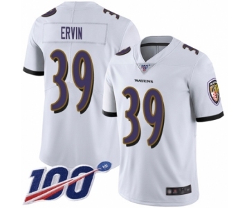 Men's Baltimore Ravens #39 Tyler Ervin White Vapor Untouchable Limited Player 100th Season Football Jersey