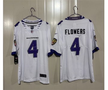 Men's Baltimore Ravens #4 Zay Flowers White 2026 Alternate Vapor Limited Football Stitched Jersey