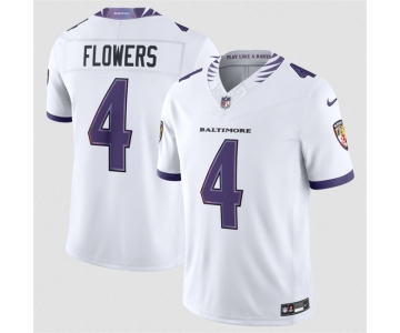 Men's Baltimore Ravens #4 Zay Flowers White 2026 F.U.S.E. Vapor Stitched Limited Football Jersey
