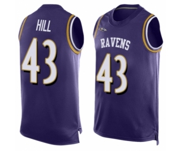 Men's Baltimore Ravens #43 Justice Hill Limited Purple Player Name & Number Tank Top Football Jersey