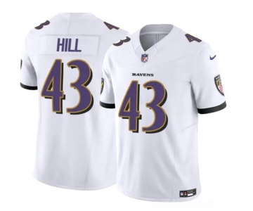 Men's Baltimore Ravens #43 Justice Hill White 2023 F.U.S.E. Vapor Limited Football Stitched Jersey