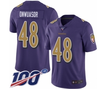 Men's Baltimore Ravens #48 Patrick Onwuasor Limited Purple Rush Vapor Untouchable 100th Season Football Jersey