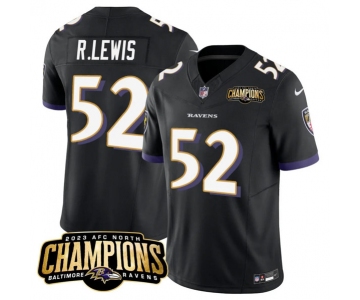 Men's Baltimore Ravens #52 Ray Lewis Black 2023 F.U.S.E. AFC North Champions Vapor Limited Football Stitched Jersey