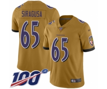 Men's Baltimore Ravens #65 Nico Siragusa Limited Gold Inverted Legend 100th Season Football Jersey