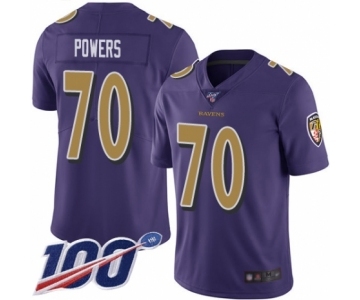 Men's Baltimore Ravens #70 Ben Powers Limited Purple Rush Vapor Untouchable 100th Season Football Jersey