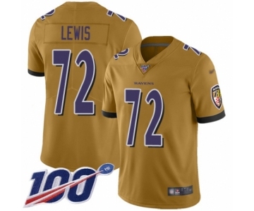Men's Baltimore Ravens #72 Alex Lewis Limited Gold Inverted Legend 100th Season Football Jersey