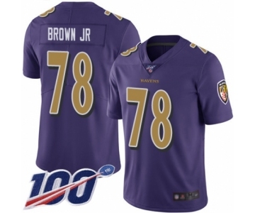 Men's Baltimore Ravens #78 Orlando Brown Jr. Limited Purple Rush Vapor Untouchable 100th Season Football Jersey