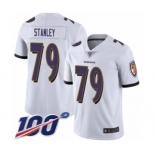 Men's Baltimore Ravens #79 Ronnie Stanley White Vapor Untouchable Limited Player 100th Season Football Jersey