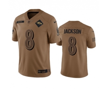 Men's Baltimore Ravens #8 Lamar Jackson 2023 Brown Salute To Service Limited Football Stitched Jersey