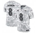 Men's Baltimore Ravens #8 Lamar Jackson 2024 Arctic Camo Salute To Service Limited Stitched Football Jersey