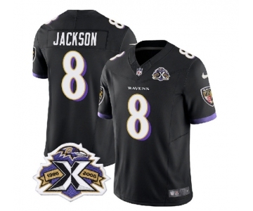 Men's Baltimore Ravens #8 Lamar Jackson Black 2023 F.U.S.E With Patch Throwback Vapor Limited Stitched Jersey