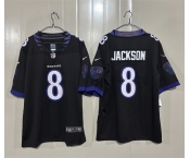 Men's Baltimore Ravens #8 Lamar Jackson Black 2026 Alternate Vapor Limited Football Stitched Jersey Men's Baltimore Ravens #8 Lamar Jackson Black 2026 Alternate Vapor Limited Football Stitched Jersey