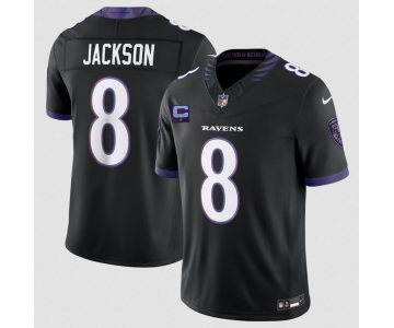 Men's Baltimore Ravens #8 Lamar Jackson Black 2026 With 1-Star C Patch F.U.S.E. Alternate Vapor Limited Football Stitched Jersey