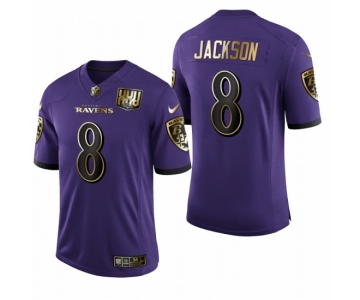 Men's Baltimore Ravens #8 Lamar Jackson Limited Olive Gold Football Jersey