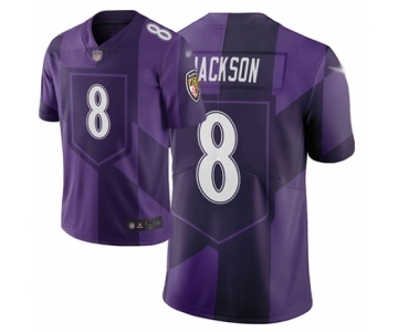 Men's Baltimore Ravens #8 Lamar Jackson Limited Purple City Edition Football Jersey