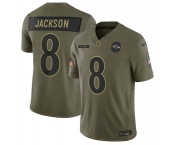 Men's Baltimore Ravens #8 Lamar Jackson Olive 2025 Salute to Service Limited Football Stitched Jersey