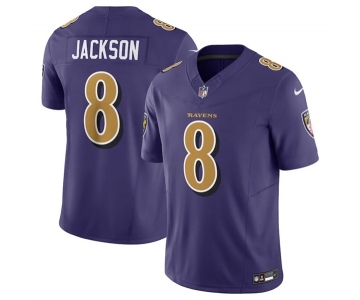 Men's Baltimore Ravens #8 Lamar Jackson Purple 2023 F.U.S.E Coloe Rush Jersey