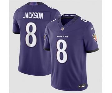 Men's Baltimore Ravens #8 Lamar Jackson Purple 2026 F.U.S.E Vapor Stitched Limited Football Jersey