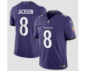 Men's Baltimore Ravens #8 Lamar Jackson Purple 2026 With 1-Star C Patch F.U.S.E. Vapor Limited Football Stitched Jersey