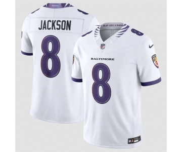 Men's Baltimore Ravens #8 Lamar Jackson White 2026 F.U.S.E. Vapor Stitched Limited Football Jersey