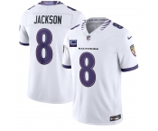 Men's Baltimore Ravens #8 Lamar Jackson White 2026 With 1-Star C Patch F.U.S.E. Vapor Limited Football Stitched Jersey Men's Baltimore Ravens #8 Lamar Jackson White 2026 With 1-Star C Patch F.U.S.E. Vapor Limited Football Stitched Jersey
