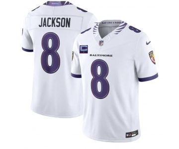 Men's Baltimore Ravens #8 Lamar Jackson White 2026 With 1-Star C Patch F.U.S.E. Vapor Limited Football Stitched Jersey