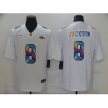 Men's Baltimore Ravens #8 Lamar Jackson White Rainbow Version Nike Limited Jersey