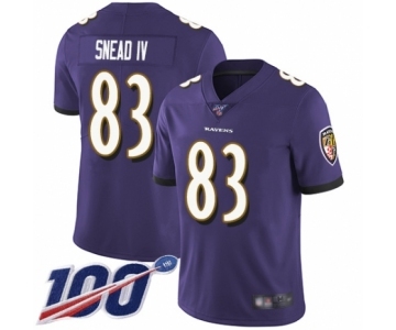 Men's Baltimore Ravens #83 Willie Snead IV Purple Team Color Vapor Untouchable Limited Player 100th Season Football Jersey