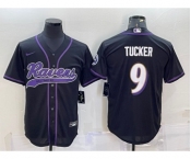 Men's Baltimore Ravens #9 Justin Tucker Black With Patch Cool Base Stitched Baseball Jersey
