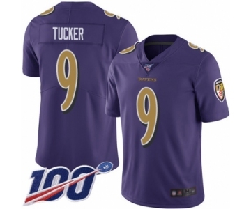 Men's Baltimore Ravens #9 Justin Tucker Limited Purple Rush Vapor Untouchable 100th Season Football Jersey