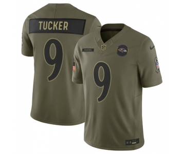 Men's Baltimore Ravens #9 Justin Tucker Olive 2025 F.U.S.E. Salute to Service Limited Football Stitched Jersey