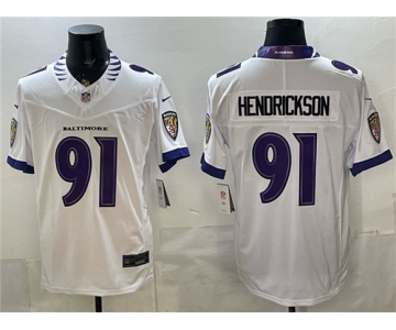 Men's Baltimore Ravens #91 Trey Hendrickson White 2026 F.U.S.E. Vapor Stitched Limited Football Stitched Jersey