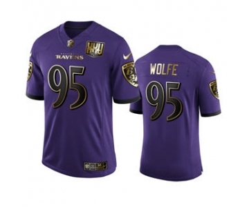 Men's Baltimore Ravens #95 Derek Wolfe Purple Team 25th Season Golden Limited Football Jersey