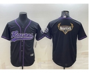 Men's Baltimore Ravens Black Team Big Logo With Patch Cool Base Stitched Baseball Jersey