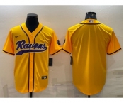 Men's Baltimore Ravens Blank Yellow With Patch Cool Base Stitched Baseball Jersey