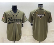 Men's Baltimore Ravens Olive Salute to Service Team Big Logo Cool Base Stitched Baseball Jersey