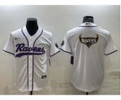 Men's Baltimore Ravens White Team Big Logo With Patch Cool Base Stitched Baseball Jersey