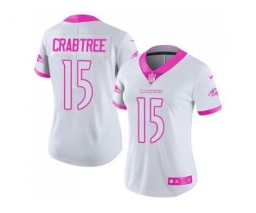 Women Nike Baltimore Ravens #15 Michael Crabtree White Pink Stitched NFL Limited Rush Fashion Jersey