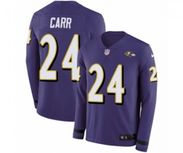 Women Nike Baltimore Ravens #24 Brandon Carr Limited Purple Therma Long Sleeve NFL Jersey