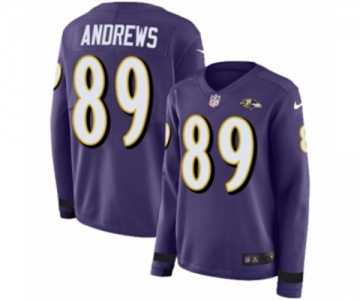 Women Nike Baltimore Ravens #89 Mark Andrews Limited Purple Therma Long Sleeve NFL Jersey