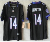 Women's Baltimore Ravens #14 Kyle Hamilton Limited Black Vapor FUSE Jersey