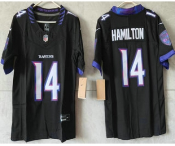 Women's Baltimore Ravens #14 Kyle Hamilton Limited Black Vapor FUSE Jersey