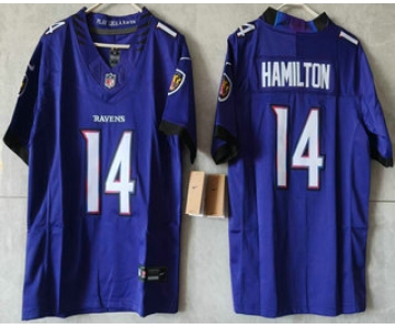 Women's Baltimore Ravens #14 Kyle Hamilton Limited Purple Vapor FUSE Jersey