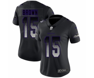 Women's Baltimore Ravens #15 Marquise Brown Limited Black Smoke Fashion Football Jersey