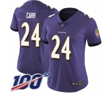 Women's Baltimore Ravens #24 Brandon Carr Purple Team Color Vapor Untouchable Limited Player 100th Season Football Jersey