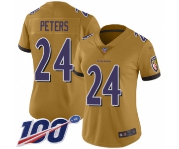 Women's Baltimore Ravens #24 Marcus Peters Limited Gold Inverted Legend 100th Season Football Jersey